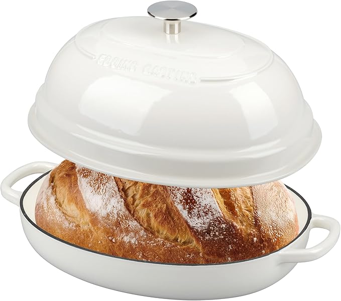 EDGING CASTING Enameled Oval Cast Iron Dutch Oven Pot with Lid, Bread Dutch Oven for Sourdough Bread Baking, Dutch Oven Bread, Bread Oven, 6QT, White