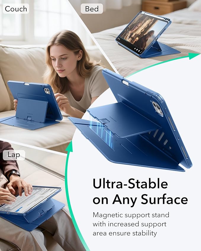 ESR for iPad Pro 11 Inch Case (M5/M4) 2025/2024, Vertical Stand Cover, Multi Stand Angles, Ultra-Stable Case with Pencil Holder, Flip Series, Blue