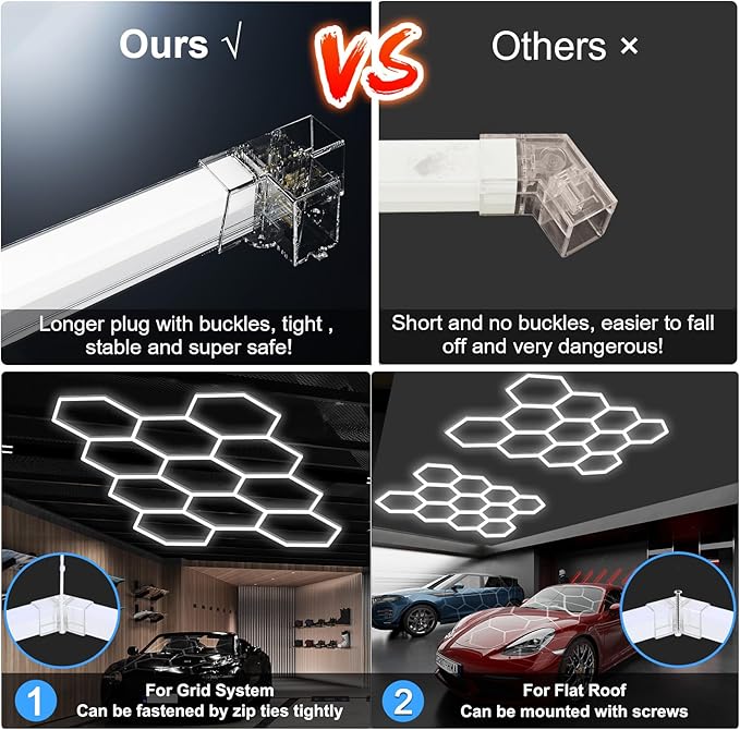MODERN Hexagon Garage Lights，25 Pack 216W 25920LM High Brightness Hexagon Garage LED Lights for Garage, Shopping Mall, Workshop and Car Detailing Shop etc. … … …