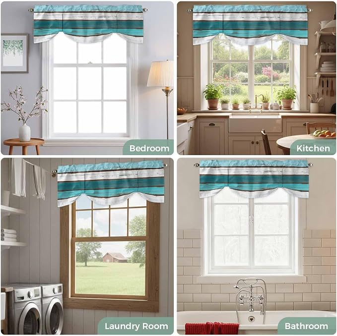 Turquoise Teal Tie Up Valance Curtains
