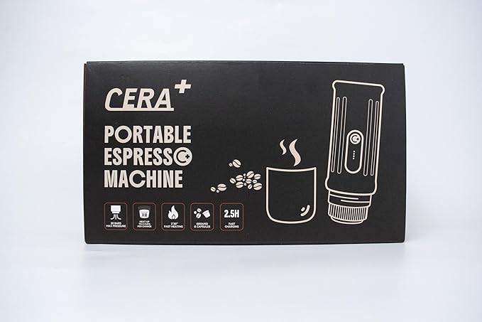 CERA+ PCM03S Portable Espresso Machine, 13500mAh Self-Heating Coffee Maker