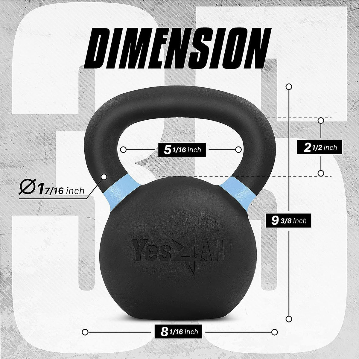 Yes4All Powder Coated Kettlebell, 35 lb Cast Iron Core Kettlebells with Non-Slip Handle & Flat Bottom for Conditioning, Heavy Duty for Strength Training - Single, Light Blue
