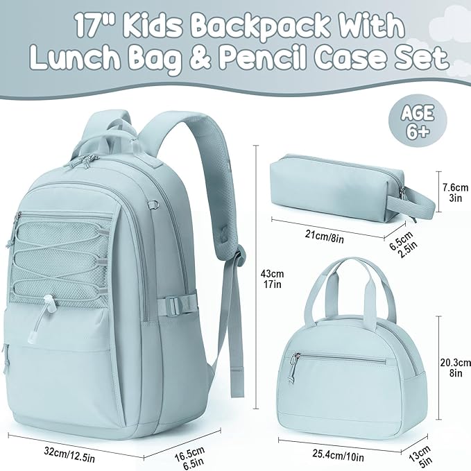 Fimibuke Kids Backpack for Girls, 3 PCS Waterproof Girls Backpack with Lunch Box & Pencil Case, Lightweight Bookbag Set for Kids Teen Girl Travel School Bag for Elementary Middle High School Students