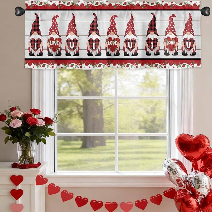 I Love U Valance Curtains for Kitchen, Valentine's Day Dwarf Romantic Wood