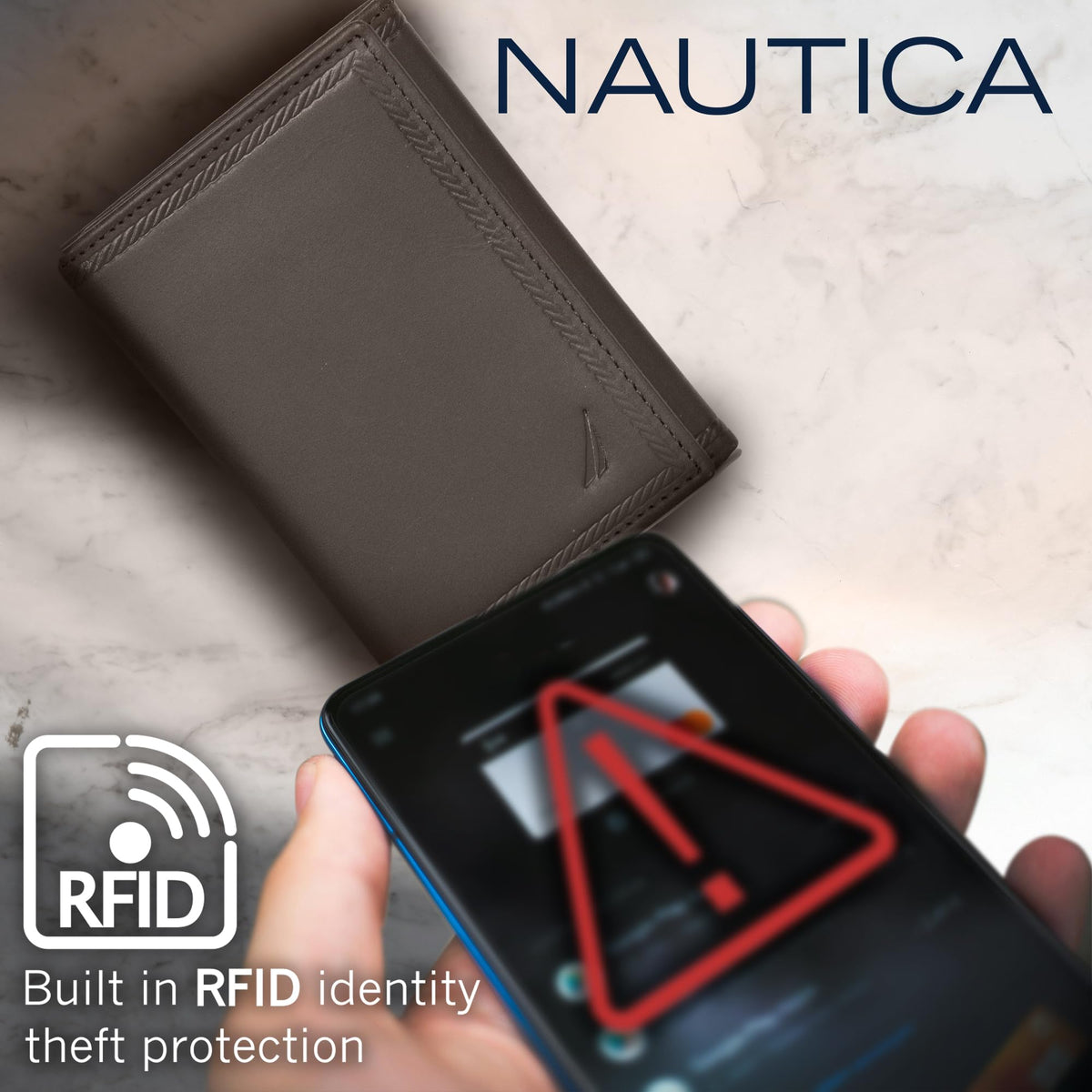 Nautica Mens Classic Sail Trifold Wallet | RFID Blocking Protection | ID Window | 6 Card Slots | 2 Slip Pockets | Genuine Leather | Organization | Durable | Stylish - Black
