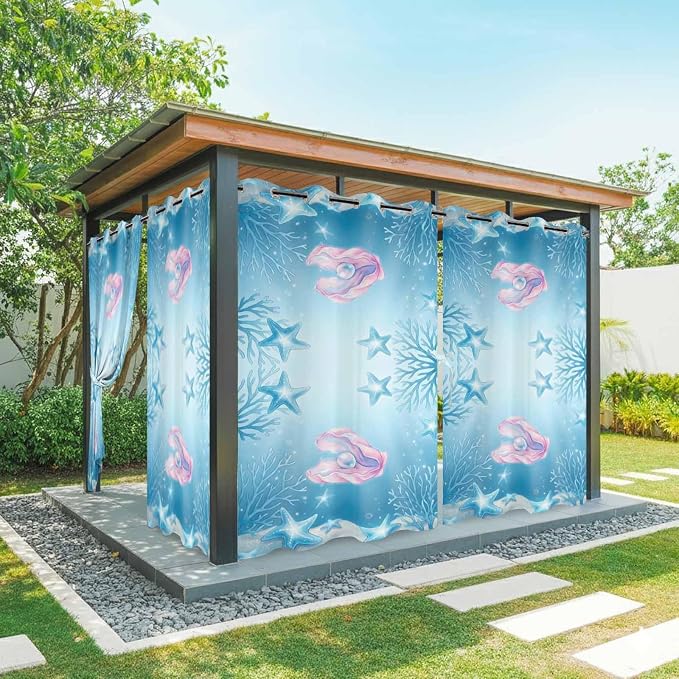 Ocean Shell Outdoor Curtains for Patio Corals Starfish Summer Marine Waterproof