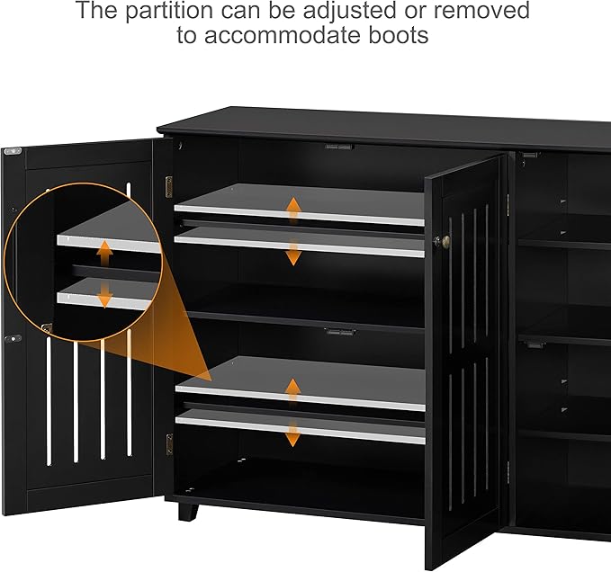 Yaheetech Shoe Storage Cabinet Floor Storage Organizer Wooden Cabinet with 3 Doors Adjustable Shelf for Entryway Living Room Home Office Black
