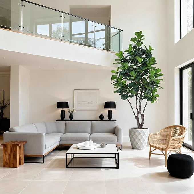 8FT Faux Fiddle Leaf Fig Tree, Large Artificial Plants Indoor Ficus Lyrata Trees, Realistic Fake Tree in Pot Floor Plant for Home Decor Office Christmas Housewarming Gift