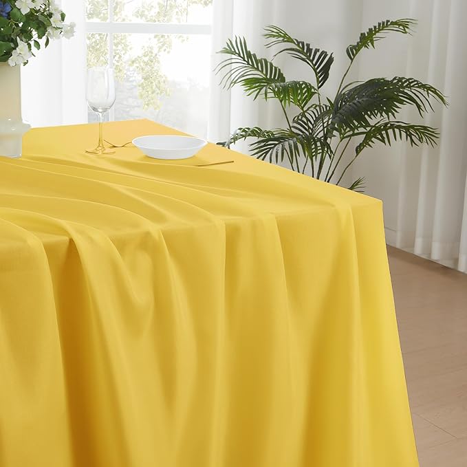 Rectangle Tablecloths 90x132 Inch 10 Pack Yellow Tablecloth for 6ft Washable Decorative Linen Polyester Table Cloths for 8ft Dining Table Banquets Buffet Parties and Wedding