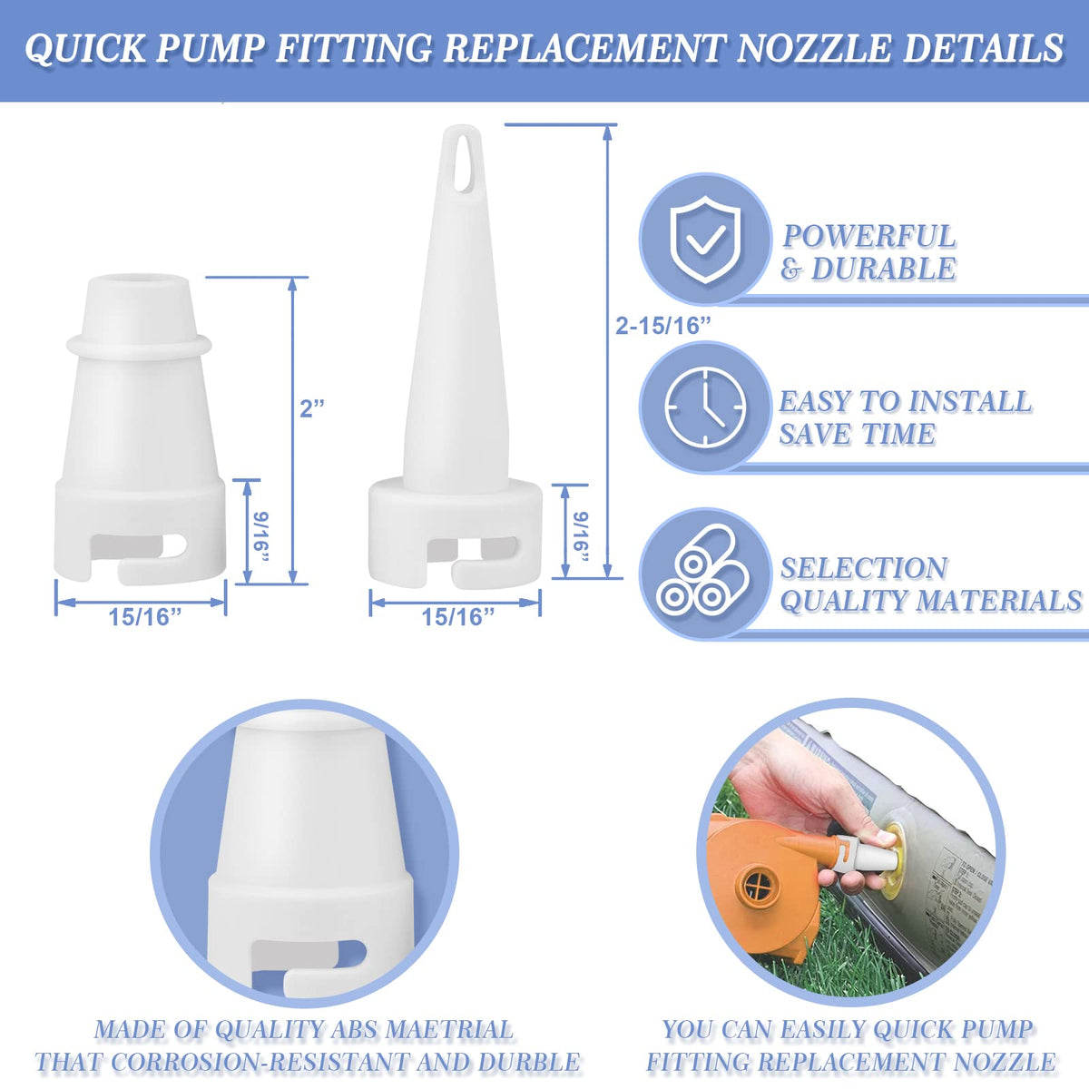 Quick Pump Fitting Replacement Nozzle, Valve Adaptors, Air Pump Nozzles Fitting, Air Pump Attachments, Quality Main Adapter & Pinch Valve Tip. Replace Quality Quick Pump Fitting Replacement Nozzle.