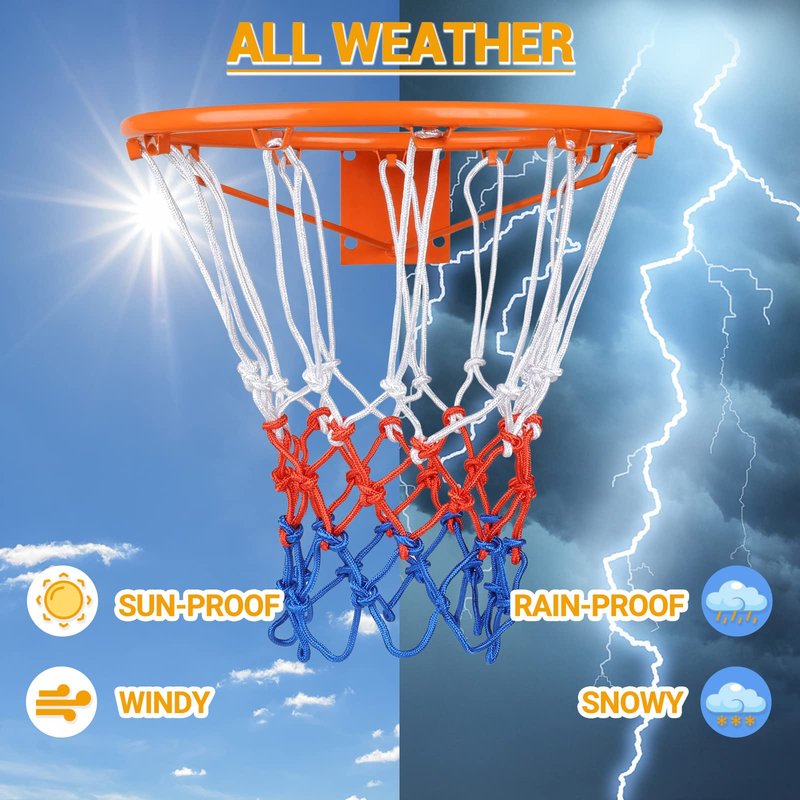 All Weather Anti Whip, Fits Standard Indoor or Outdoor Rims - Ultra Heavy Duty Basketball Net Replacement - 12 Loops Rim Net Style a