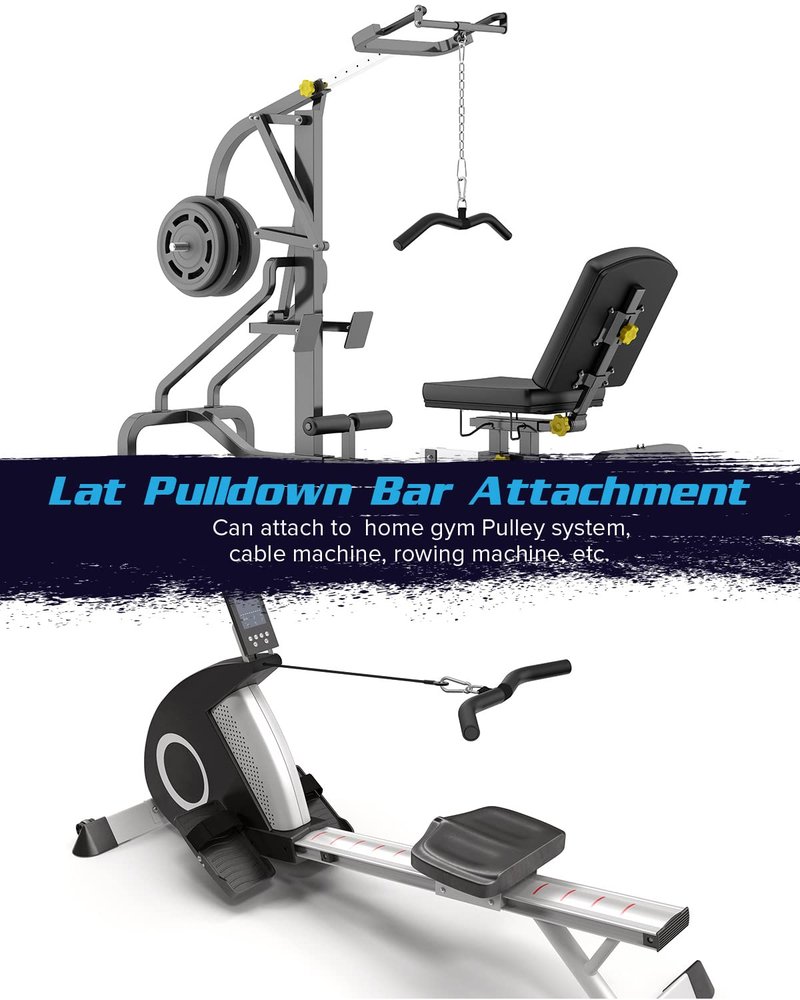 LAT Pulldown Attachments, Black Steel Lat Bar Cable Attachments Handles, Home Gym Cable Machine Accessories, Tricep Rope, Rowing LAT Pull Down Bar, Straight Bar, Double D Handles, Exercise Handles