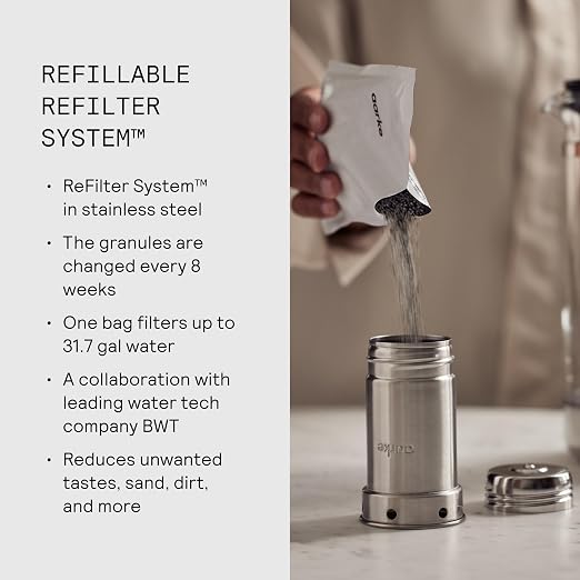 Aarke Purifier Regular 1.18L Glass Pitcher Bundle w/Steel Filter, 3 Enriched +