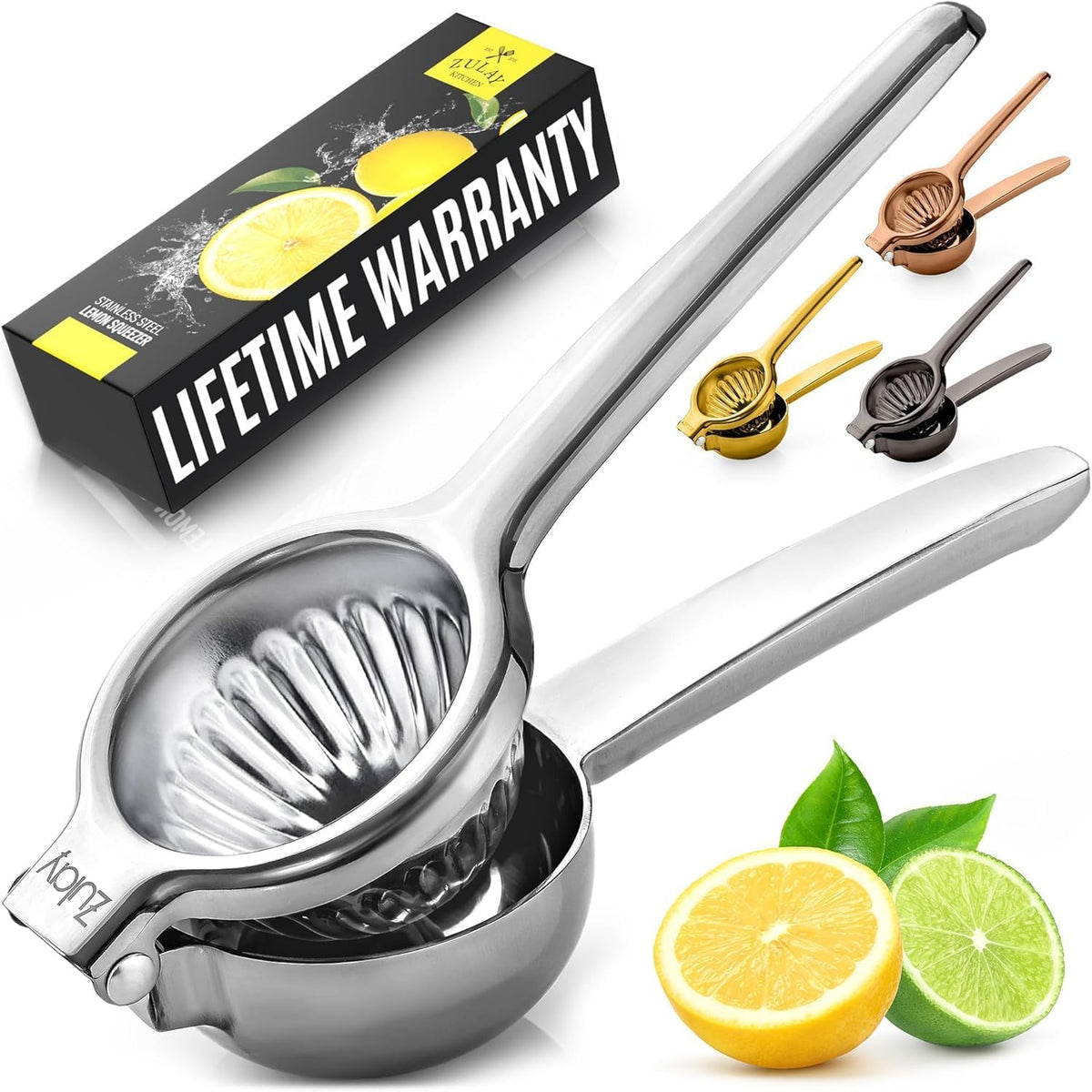 Zulay Kitchen Extra Large Lemon Squeezer Stainless Steel - Easy Squeeze Heavy Duty Lemon Juicer Hand Press - Ergonomic Citrus Squeezer & Fruit Juicer for Small Oranges, Lemons, & Limes - Silver