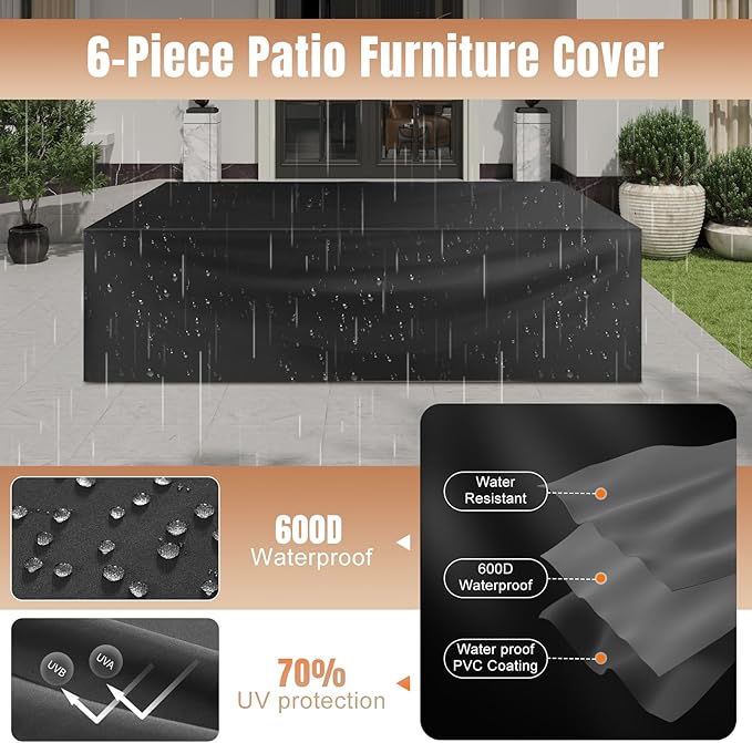 Aoxun 6 Pieces Patio Furniture Set Wicker Rattan Outdoor Sectional Conversation Set with Coffee Table and 4” Thickened Cushions, Beige (Waterproof Cover Included)