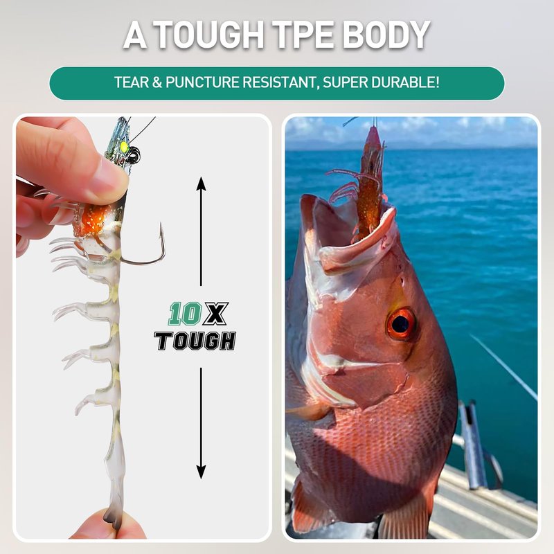 TRUSCEND Duramax Soft Fishing Lures with BKK Hooks, Balanced Action, Tear-Resistant TPE, Pre-Rigged Shrimp & Crayfish Lures for Bass, Trout, Walleye, Crappie, Freshwater Saltwater Pro Fishing Baits
