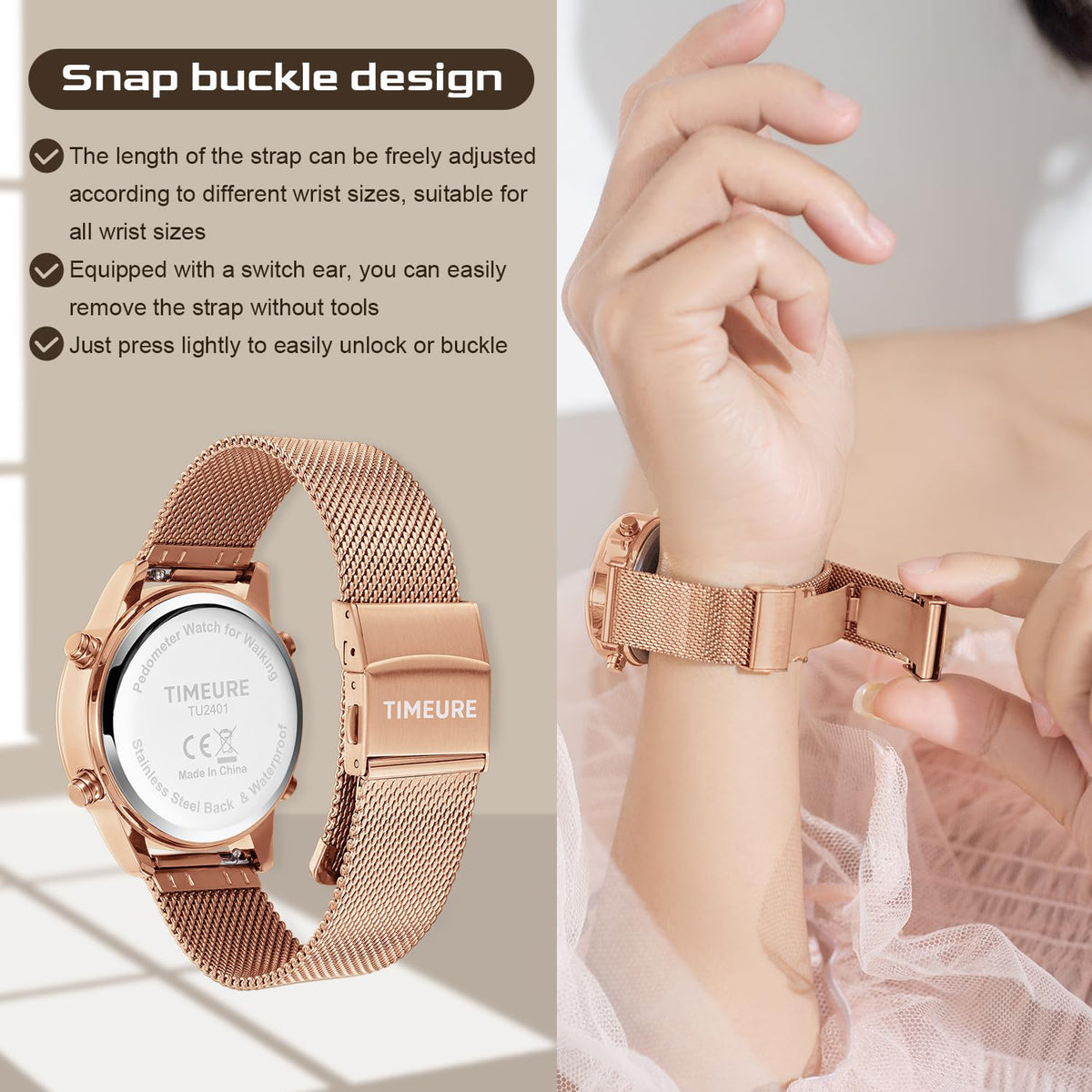 TIMEURE Pedometer Watch for Women, Step Counter Watch, No App or Charging