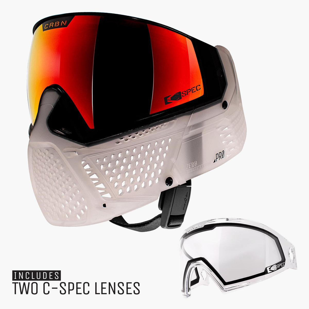 CRBN Paintball Zero Pro Goggle - Includes: Two Lens + Visor + Case - Carbon Paintball (Clear, Less Coverage)