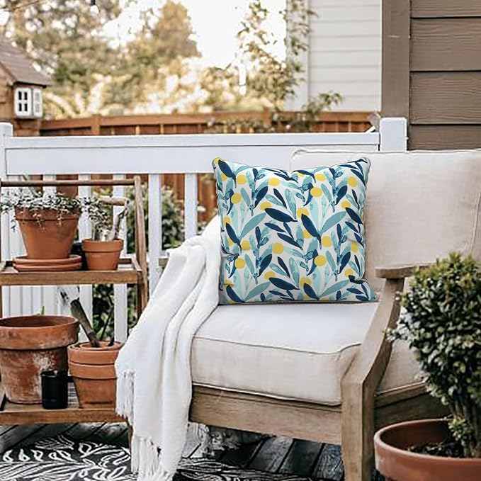 LVTXIII Outdoor Throw Pillows 18x18 Patio Waterproof Square Pillows with Piping Fade Resistant Accent Pillow for Spring Summer Garden Decoration, Set of 2, Leaves Multi