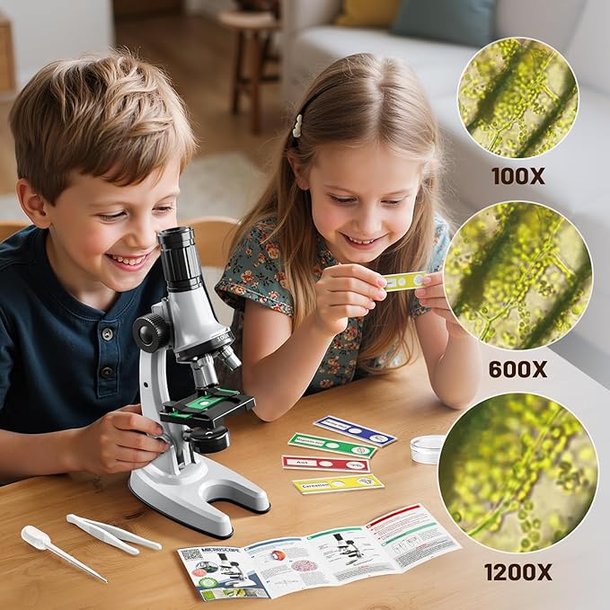Microscope for Kids, 67 Pcs Kids Microscope Science Kit with 100X-1200X Microscope, Slides and Tools, Science Experiments Kit STEM Project Toy Gift for for Kids Boys Girls Beginner 3-5 5-7 8-12