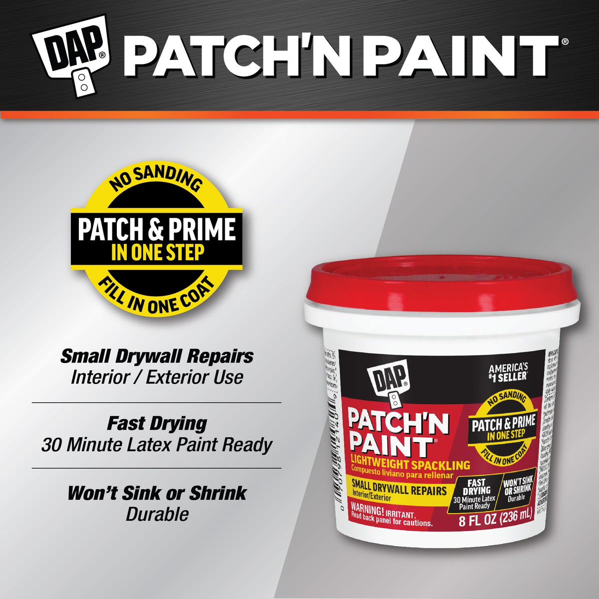 DAP Patch-N-Paint Lightweight Spackling, White, 8 Oz (7079801602)