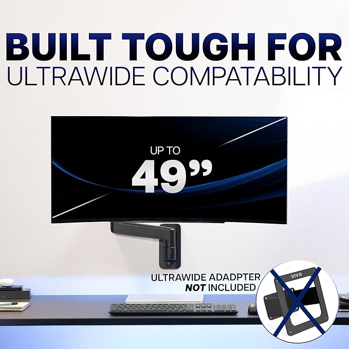 VIVO Premium Ultrawide Monitor Counterbalance Wall Mount for up to 49 inch Screens, Holds 44 lbs, Full Motion, Max VESA 100x100, Black, MOUNT-V101V