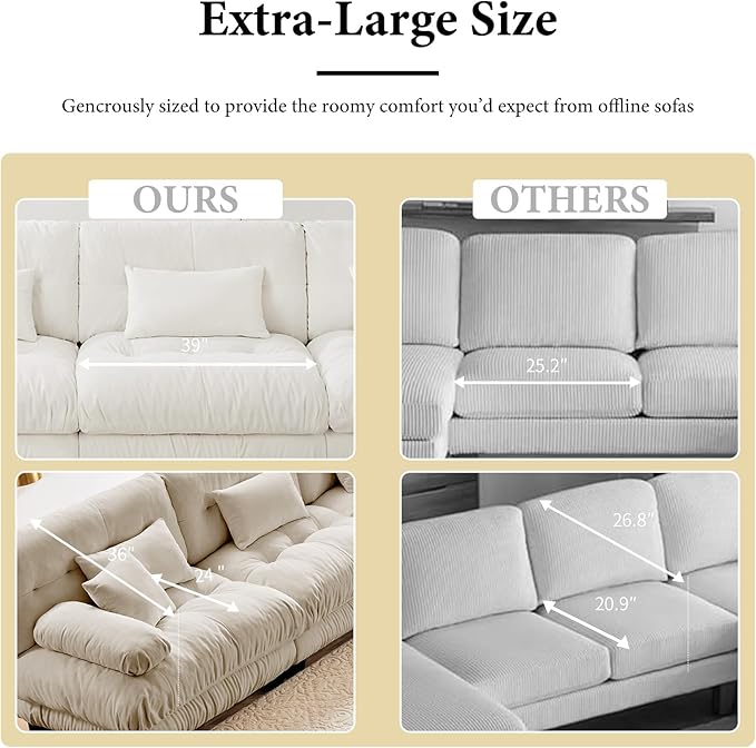 173.2" Oversized Couch, 4 Seater Modular Sectional Sofa, Beige Large U Shaped Sectional Fluffy Couch Set, Chenille Cloud Couches with Ottoman, Deep Seat Sofas for Living Room