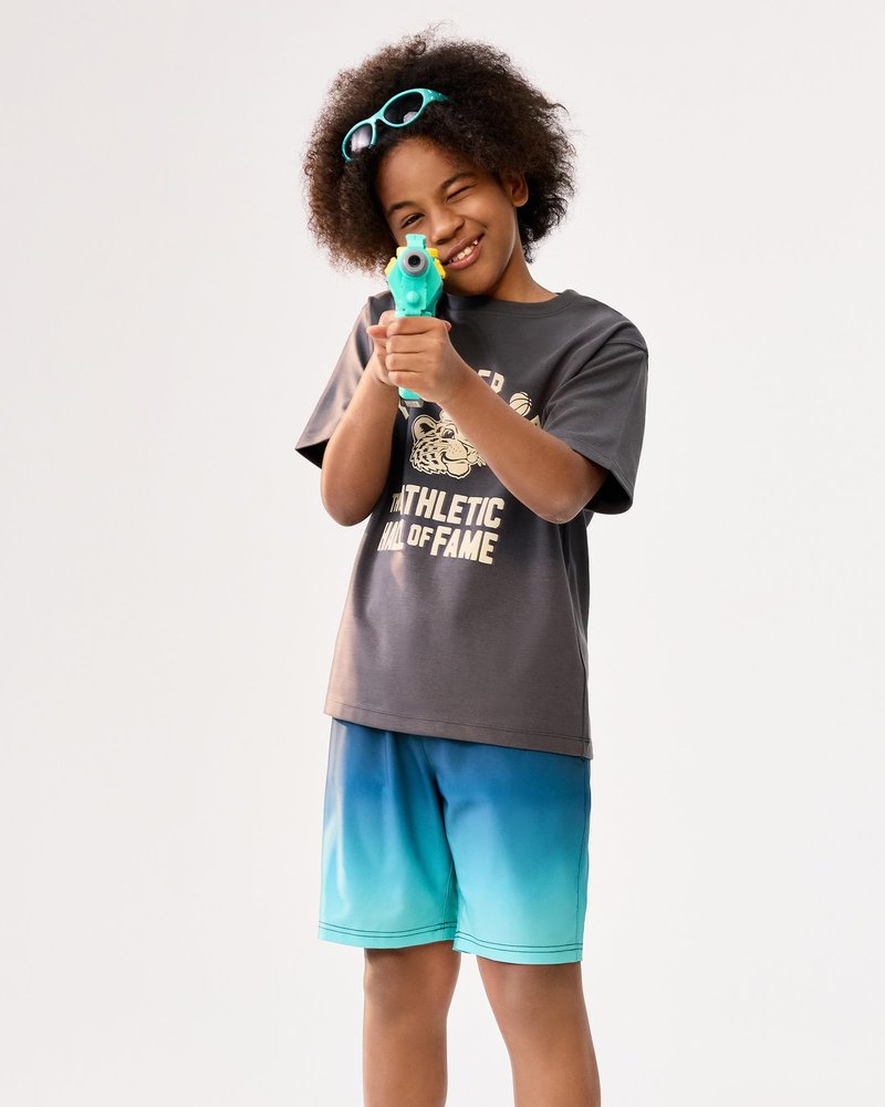 maamgic Boys Swim Trunks with Compression Liner 4-Way Stretch Quick Dry Bathing Suit Toddler Beach Shorts Blue Black 5-6 Years