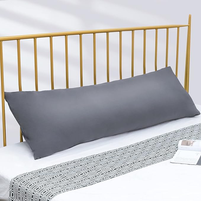 DOWNCOOL Luxury Full Body Pillow Insert with Fiber Cover - Ultra Soft Body Pillow for Sleeping - Breathable Long Bed Pillow Insert, 20"x54"(Grey, with Cover)