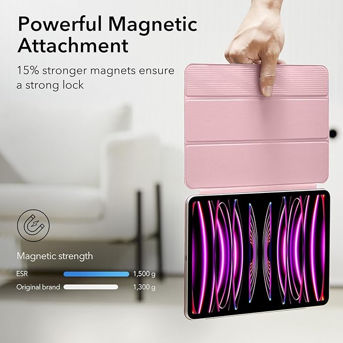 ESR for iPad Pro 12.9 6th/5th/4th Gen, iPad Air 13 Inch Case M3/M2 (2025/2024), Powerful Magnetic Attachment, Slim Trifold Stand Case, Supports Pencil Pro & Pencil (USB-C), Rebound Series, Pink