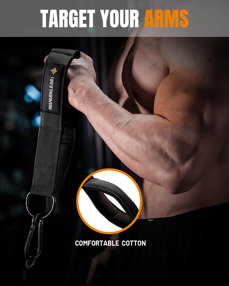 MANUEKLEAR Tricep Rope Cable Attachment Handles, Greater Range of Motion, Tricep Pull Down Rope for Push Downs, Crunches, Facepulls for Professional Gym (Black 2pcs)