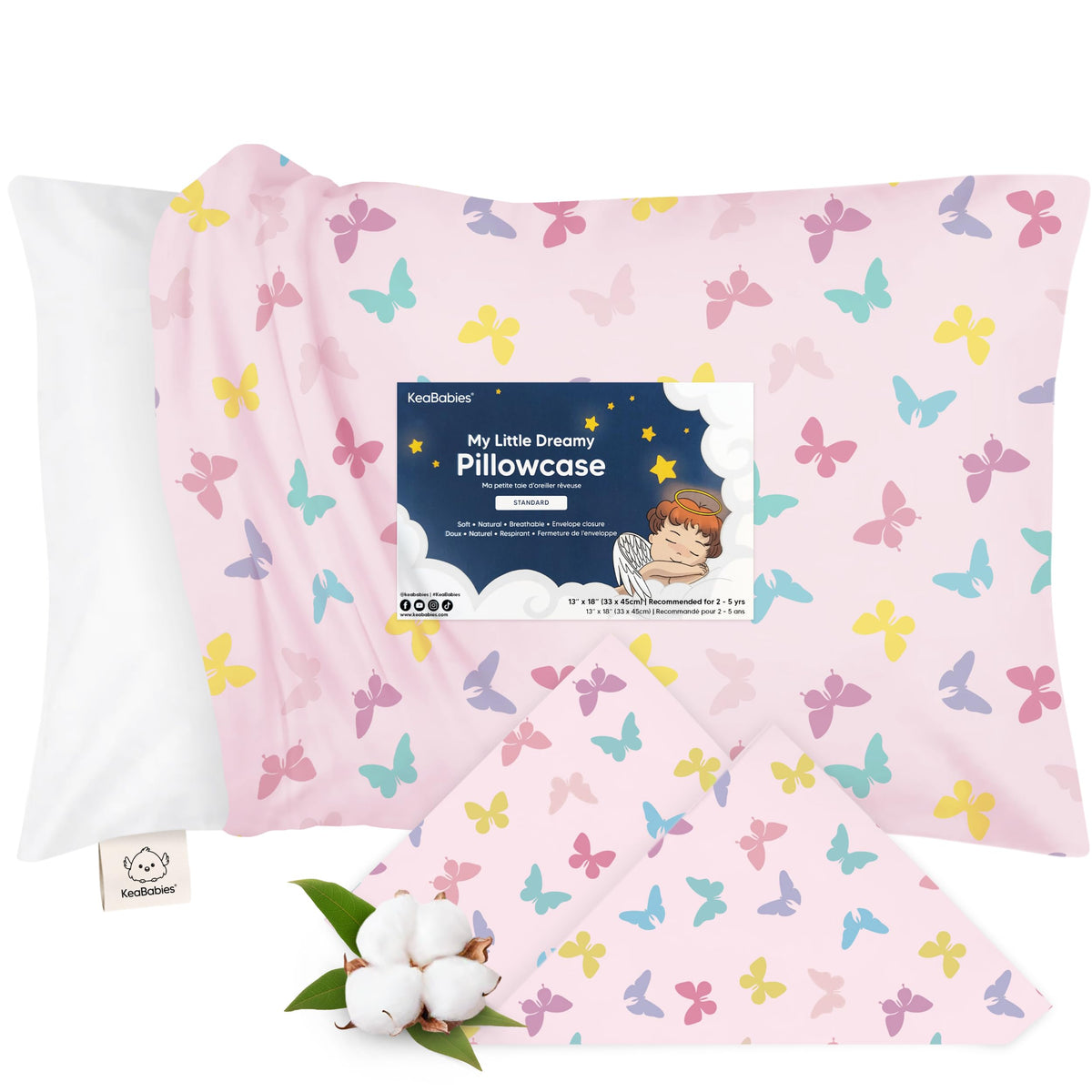 KeaBabies Toddler Pillowcase 13x18 Organic Cotton Cover (Flutter)
