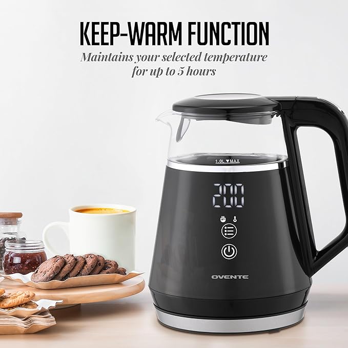 OVENTE 1L Electric Kettle with Temperature Control, 1500W, Black KD95B