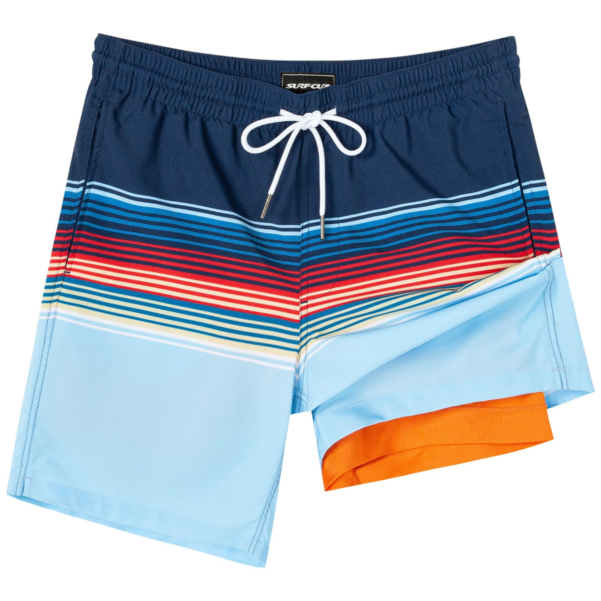 SURF CUZ Mens Swim Trunks with Compression Liner Quick Dry Swim Shorts 7" Swimming Trunks Stretch Zipper Pockets,Colorful Stripes,M