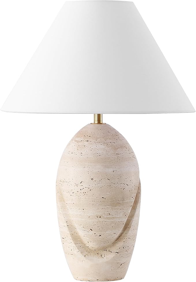SAFAVIEH Couture Lighting Collection Janette Travertine/White 25-inch Table Lamp for Bedroom Living Room Home Office Desk Nightstand (LED Bulb Included)