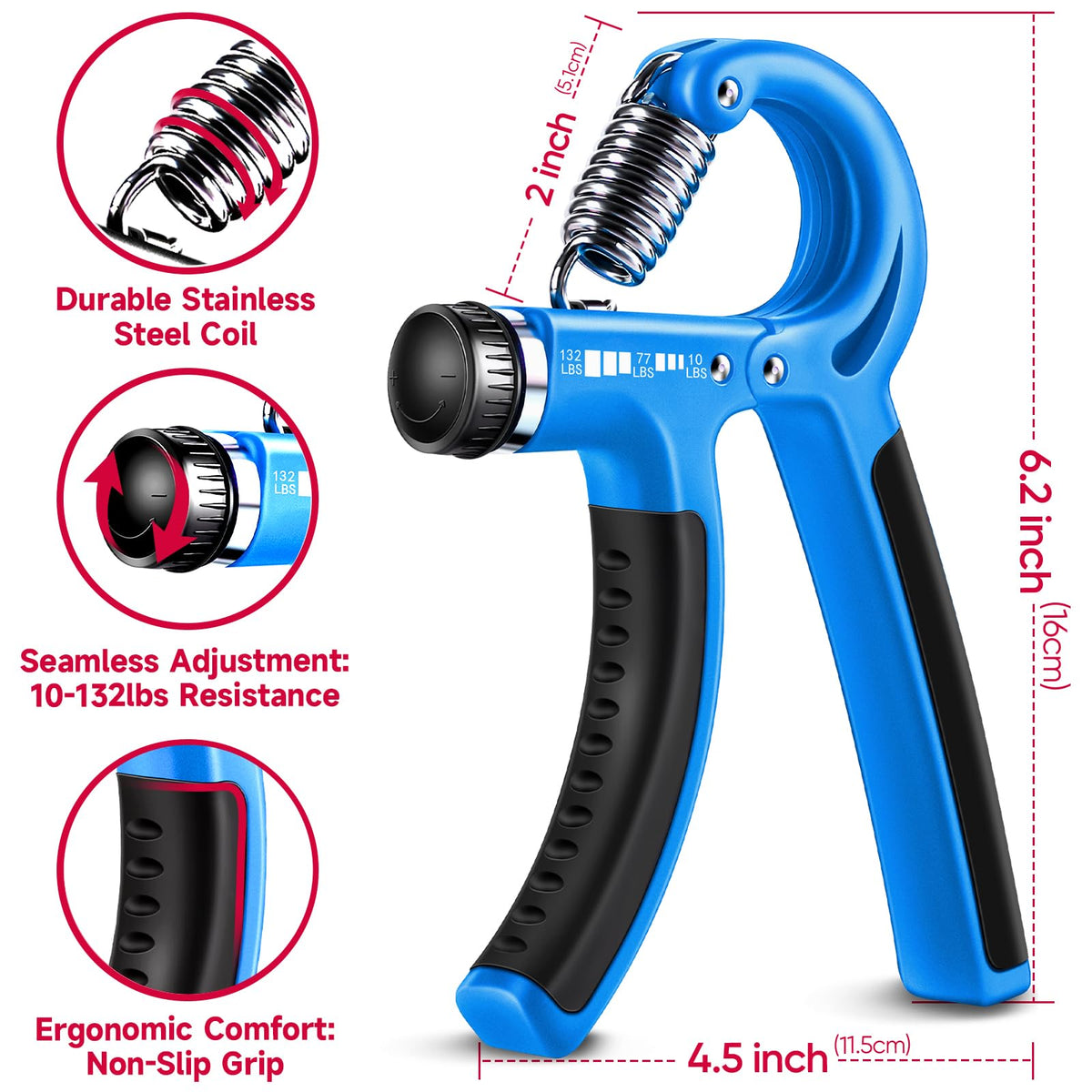 FitBeast Grip Strengthener Forearm Strengthener Hand Grips Strengthener Kit - 5 Pack Adjustable Resistance (Light Blue)