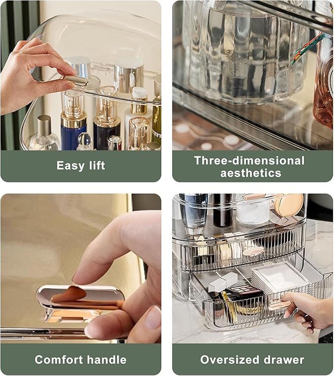 DASITON Makeup Organizer for Vanity,Large Capacity Cosmetic Organizer for Countertop,3 Layers Makeup Storage Organizer,Waterproof & Dustproof Cosmetic Display Case for Bathroom,Dresser,Bedroom(Coffee)