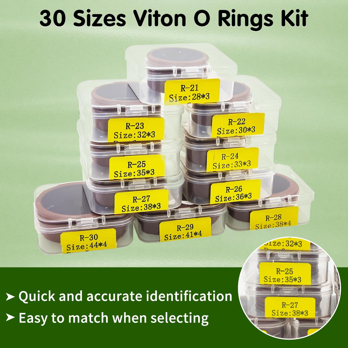 Langina 198PCS Viton O Ring Kits, 30 Sizes,75A Shore,High Temp Resistance