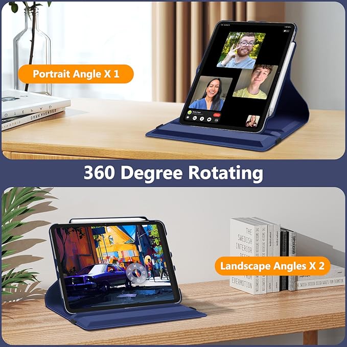Fintie Rotating Case for iPad Pro 11-inch (M5) 2025 / (M4) 2024 - [Built-in Pencil Holder] 360 Degree Swiveling Smart Stand Protective Cover, Auto Sleep/Wake, Navy