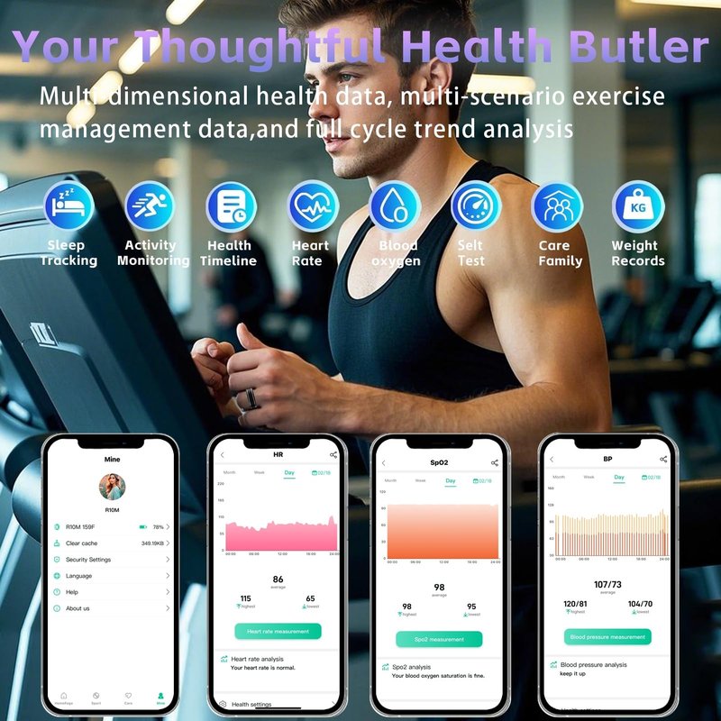 Anarow Smart Ring for Men Women – Fitness Tracker Ring with Heart Rate, SpO2, Blood Pressure, Sleep Monitoring, Step & Calorie Counter, No Subscription Fee, iOS & Android Compatible (Black, 12)