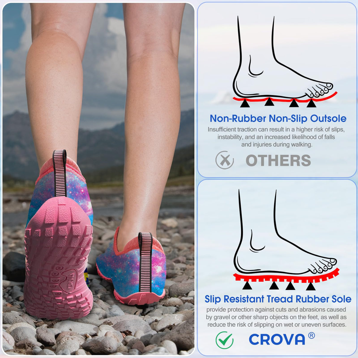 CROVA Built-in Heel Grip Kids Water Shoes for Boy Toddler Girl Wide Toe Box