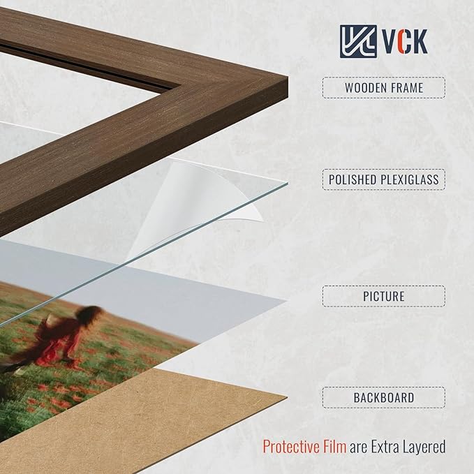 VCK 12x18 Brown Picture Frames 3 Pack, High-End Wood Wide Border Poster Frame, Multi-Directional Display Family Photos, Office Prints, Studio/Gallery/Home Artwork
