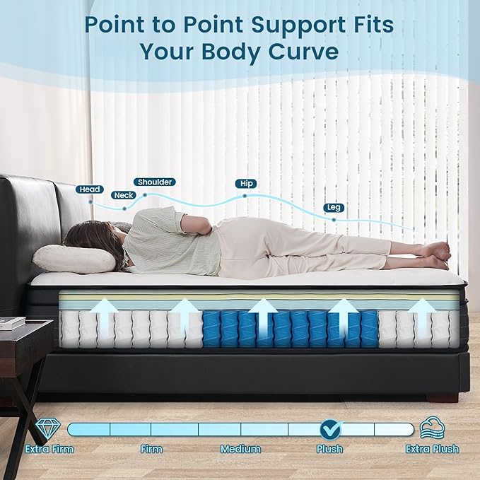 Queen Size Mattress, 14 inch Hybrid Memory Foam Queen Bed Mattress in a Box, Pocket Spring for Motion Isolation, Pressure Relief, Silent Sleep, CertiPUR-US