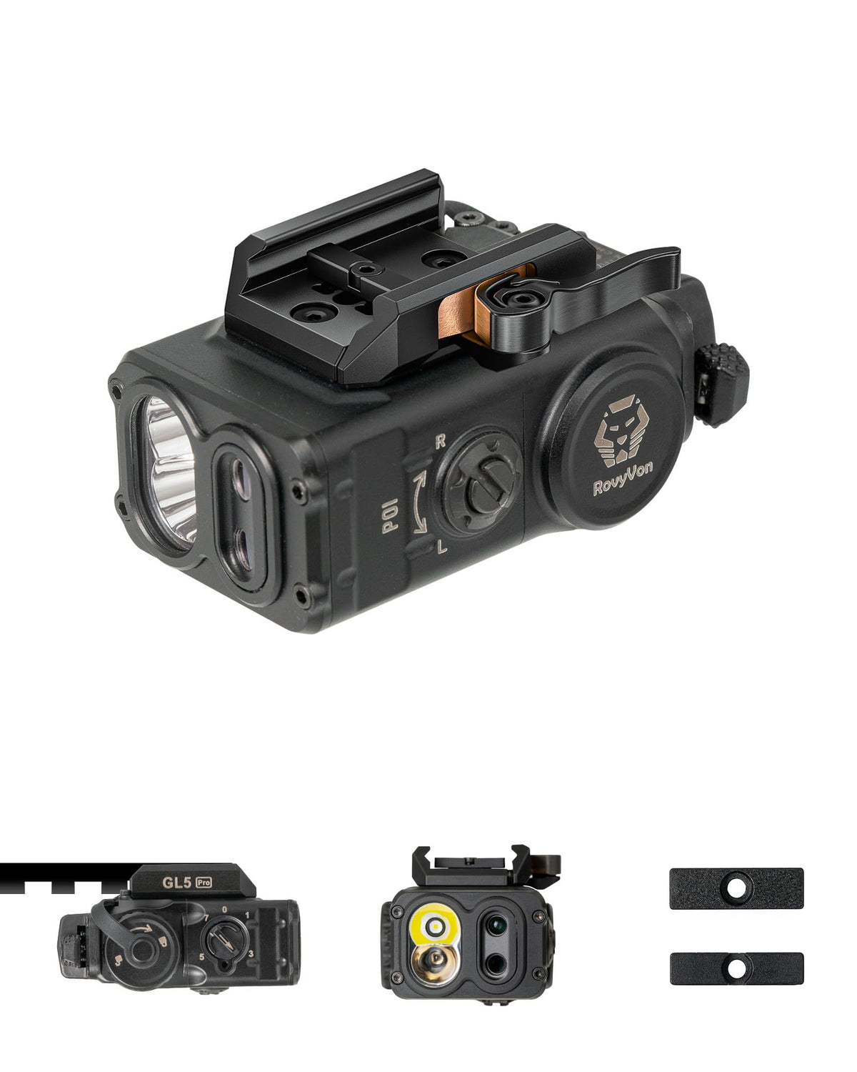 RovyVon GL5 Pro QD 4-in-1 Rail-Mounted Flashlight, 6 Mode for 400 Lumen Cool White LED/Green Light/IR Illuminator/IR Beam, Powered by Non-Rechargeable CR123A Battey