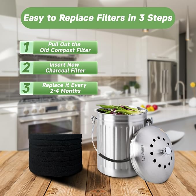 6.7 Inch Charcoal Filters for 8 Pack Kitchen Countertop Compost Bins- Extra