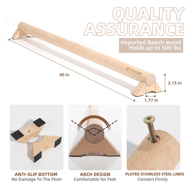 Versatile 40 Inch Beech Wood Balance Beam for Home Use - Enhance Balance, Ankle Foot Strength, Flexibility for All Ages, Physical Therapy Purposes for Plantar Fasciitis Relief.