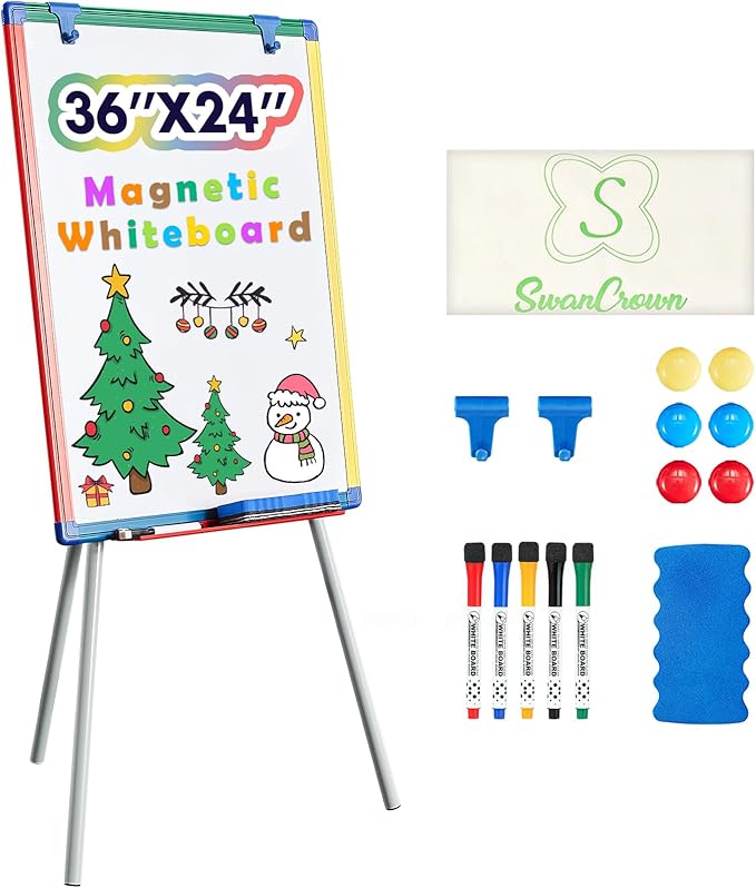 Magnetic Easel for Kids - Height Adjustable 36-63" Dry-Erase Board and Whiteboard - Perfect for Kids Art Activities 36x24 inch White Board Flipchart Board