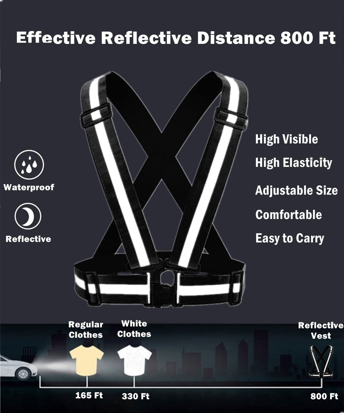 RUISHYY Reflective Running Gear Reflective Vest & Reflective Armband & Reflective Belt 3 Pcs Set, High Visibility Reflective Gear Night Cycling Walking Safety Vest Straps for Men Women Kids (Black)