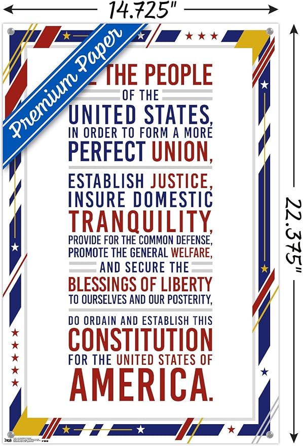 Trends International The United States Of America - Constitution Preamble Wall Poster, 14.72" x 22.37", Premium Poster & Push Pin Bundle