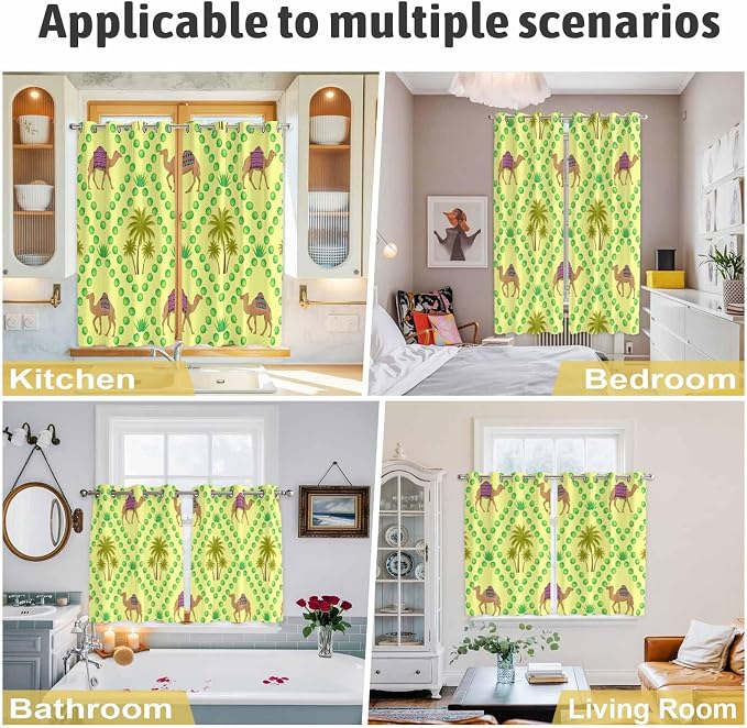 2 Panel Kitchen Cafe Curtains, Desert Sand Camels Sunlight Filtering Nature Air